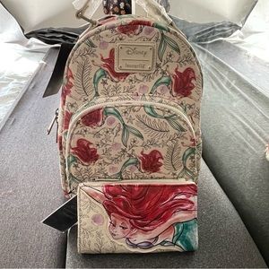 Loungefly Disney Little mermaid Ariel set backpack and wallet super cute